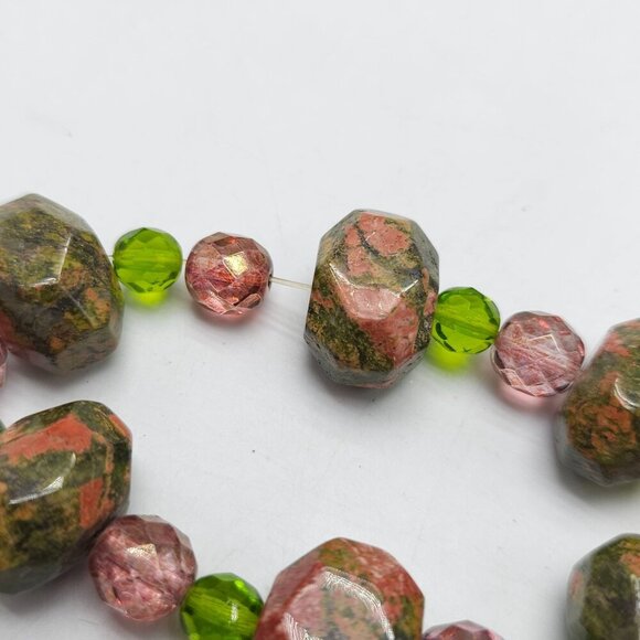Natural Pink Green Unakite Glass Bead Stretch Bracelet READ ME - Picture 4 of 4